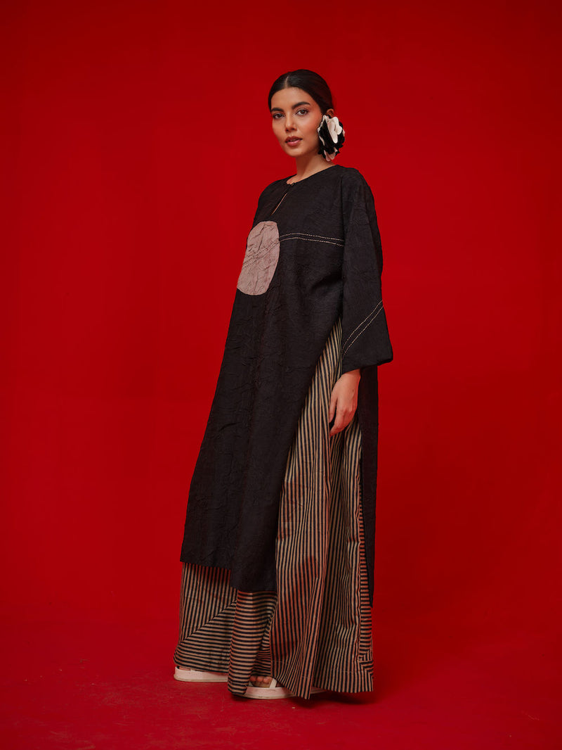 Pepper Tunic-Black + Grey crushed silk tunics/kaftan by Stoique in black, grey for women in Singapore