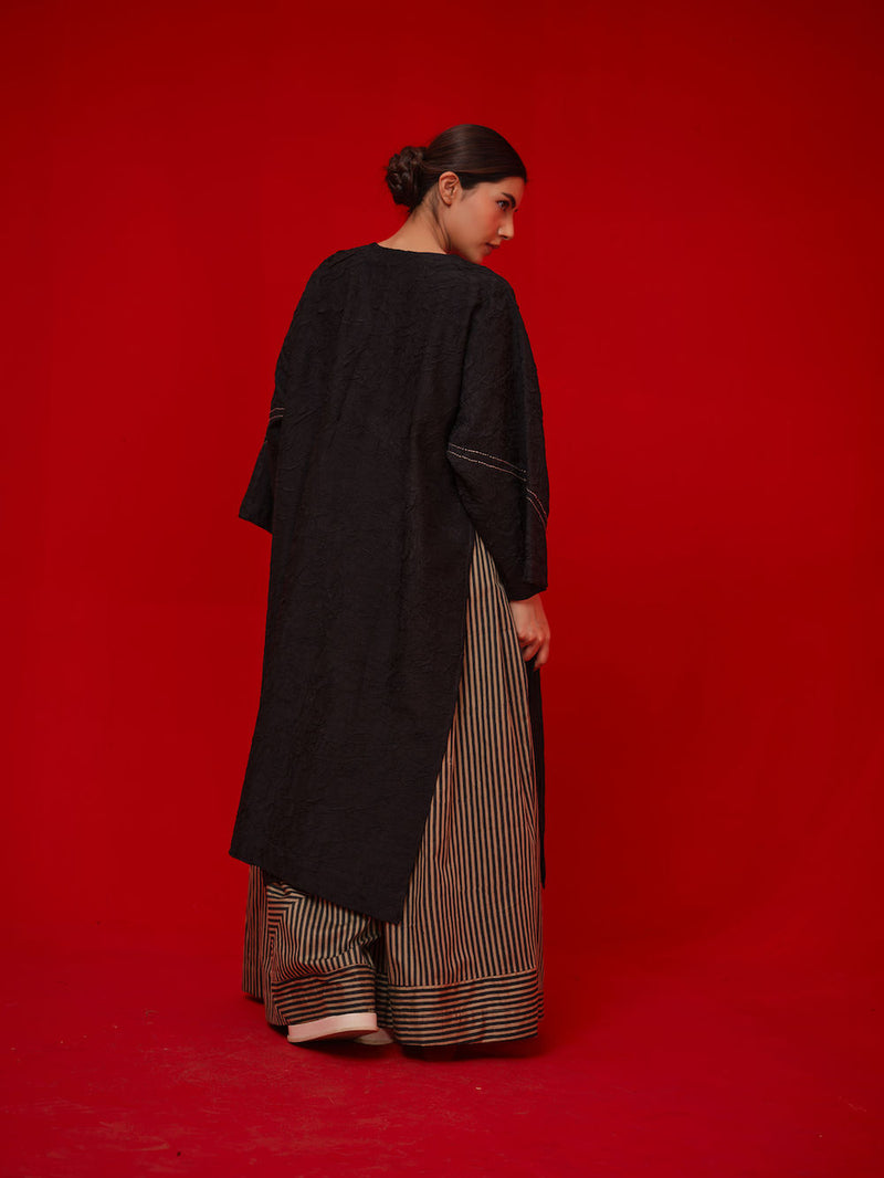 Pepper Tunic-Black + Grey crushed silk tunics/kaftan by Stoique in black, grey for women in Singapore