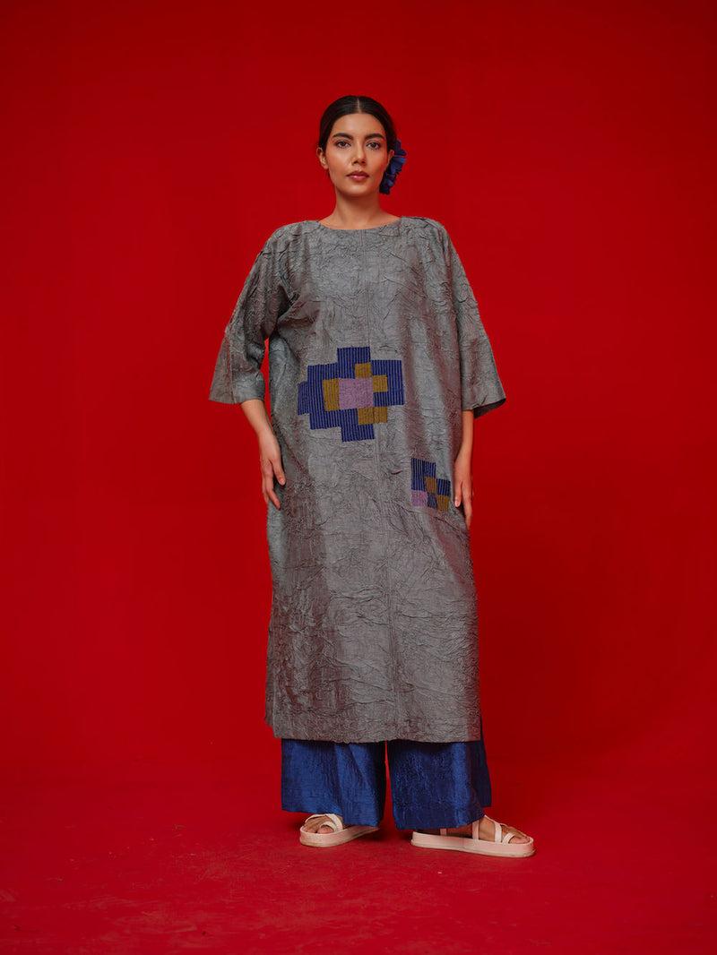 Spring Tunic-Teal + Blue + Green crushed silk tunics/kaftan by Stoique in teal, blue, green for women in Singapore