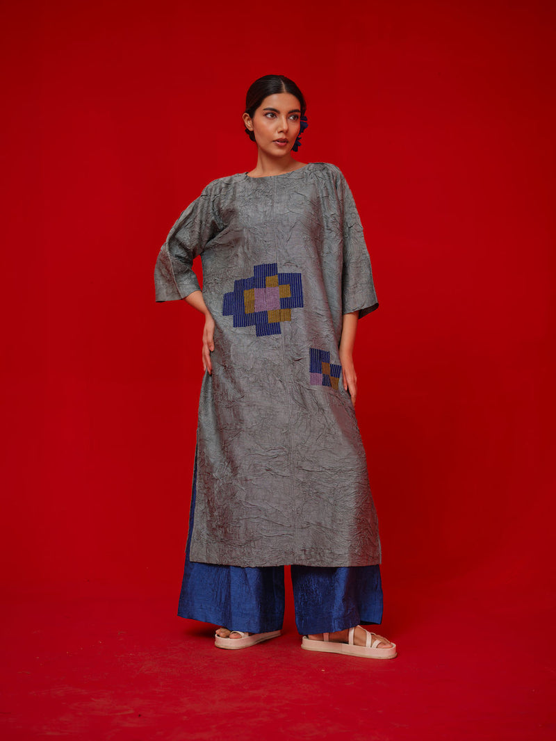 Spring Tunic-Teal + Blue + Green crushed silk tunics/kaftan by Stoique in teal, blue, green for women in Singapore