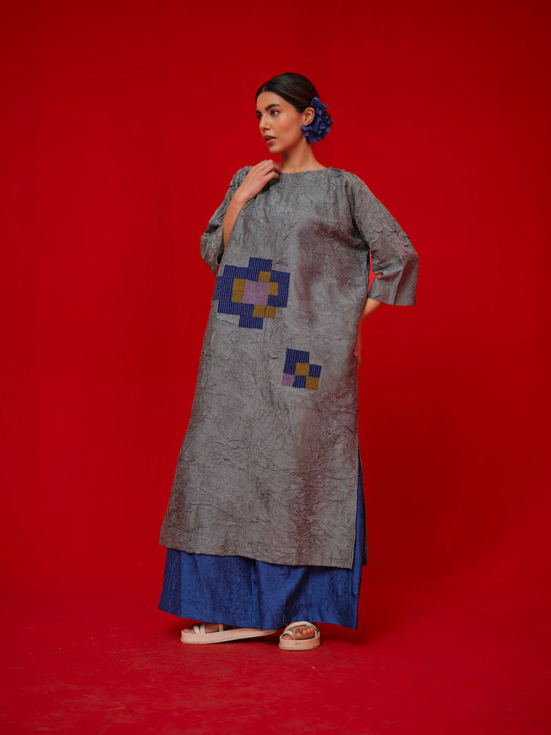 Spring Tunic-Teal + Blue + Green crushed silk tunics/kaftan by Stoique in teal, blue, green for women in Singapore
