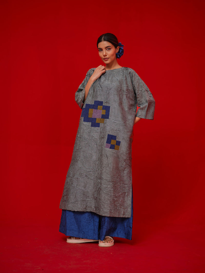 Spring Tunic-Teal + Blue + Green crushed silk tunics/kaftan by Stoique in teal, blue, green for women in Singapore