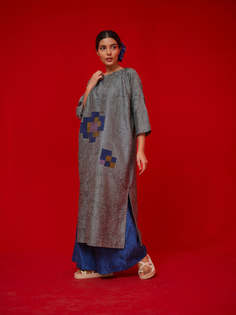 Spring Tunic-Teal + Blue + Green crushed silk tunics/kaftan by Stoique in teal, blue, green for women in Singapore