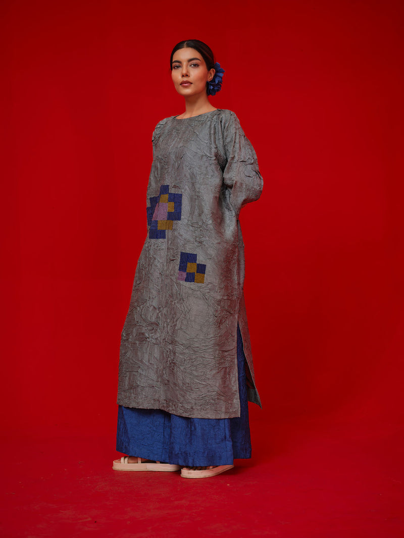 Spring Tunic-Teal + Blue + Green crushed silk tunics/kaftan by Stoique in teal, blue, green for women in Singapore