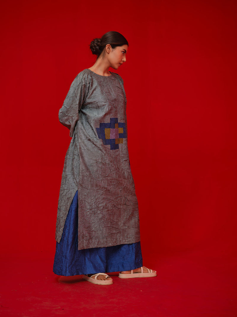 Spring Tunic-Teal + Blue + Green crushed silk tunics/kaftan by Stoique in teal, blue, green for women in Singapore