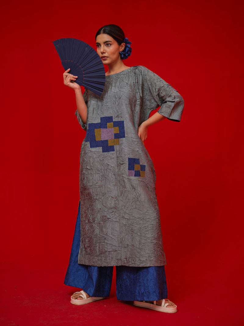 Spring Tunic-Teal + Blue + Green crushed silk tunics/kaftan by Stoique in teal, blue, green for women in Singapore