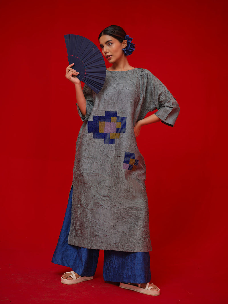 Spring Tunic-Teal + Blue + Green crushed silk tunics/kaftan by Stoique in teal, blue, green for women in Singapore