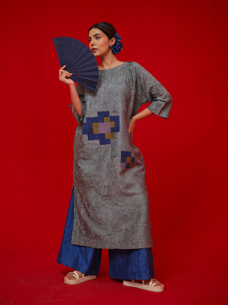 Spring Tunic-Teal + Blue + Green crushed silk tunics/kaftan by Stoique in teal, blue, green for women in Singapore