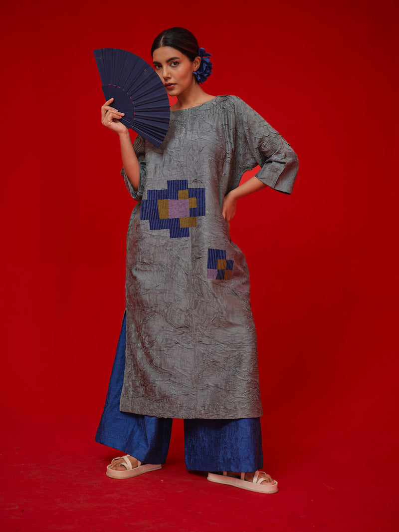 Spring Tunic-Teal + Blue + Green crushed silk tunics/kaftan by Stoique in teal, blue, green for women in Singapore