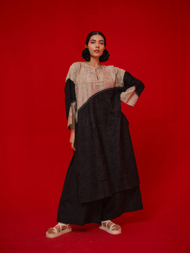 Salt Tunic-Black + Grey crushed silk tunics/kaftan by Stoique in black, grey for women in Singapore