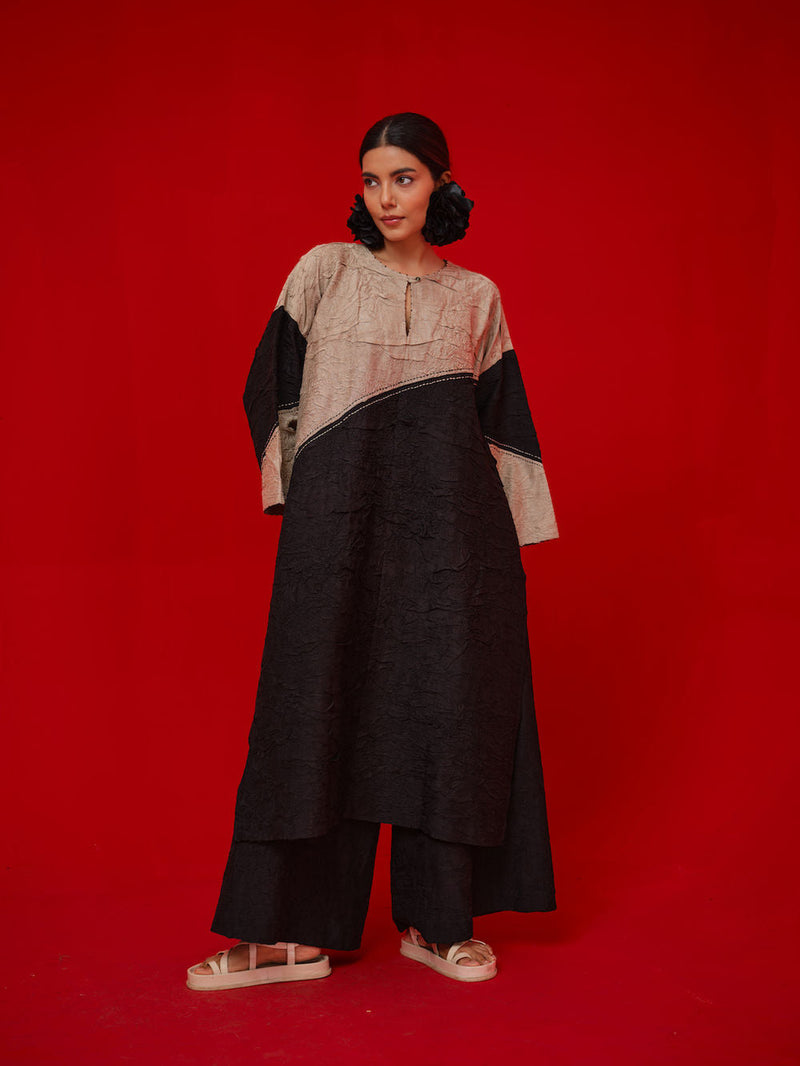 Salt Tunic-Black + Grey crushed silk tunics/kaftan by Stoique in black, grey for women in Singapore