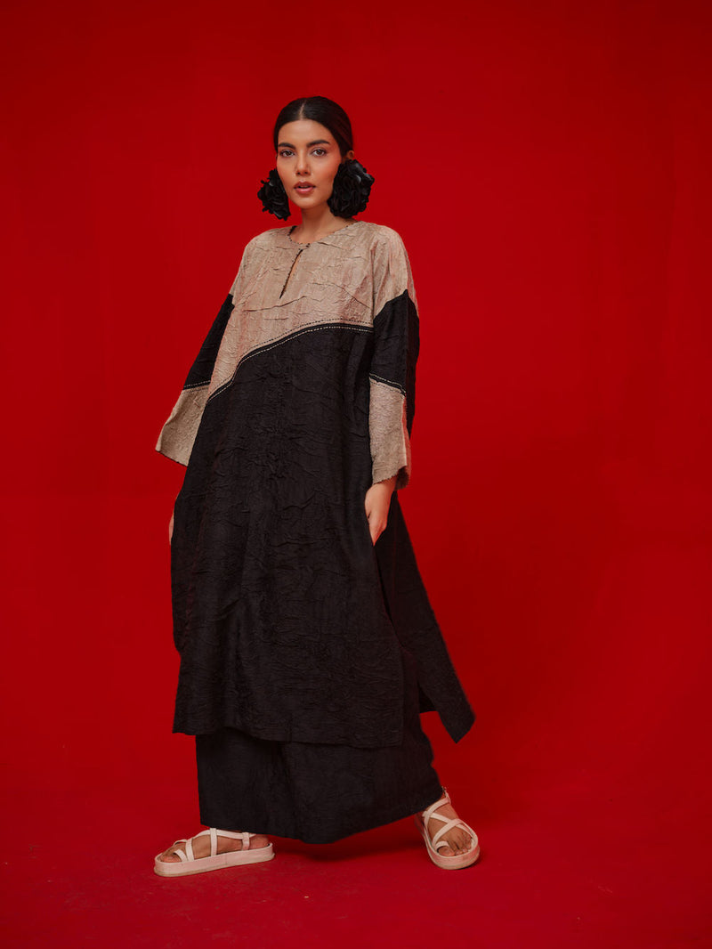 Salt Tunic-Black + Grey crushed silk tunics/kaftan by Stoique in black, grey for women in Singapore