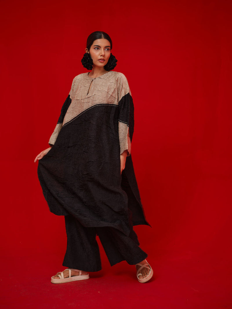 Salt Tunic-Black + Grey crushed silk tunics/kaftan by Stoique in black, grey for women in Singapore