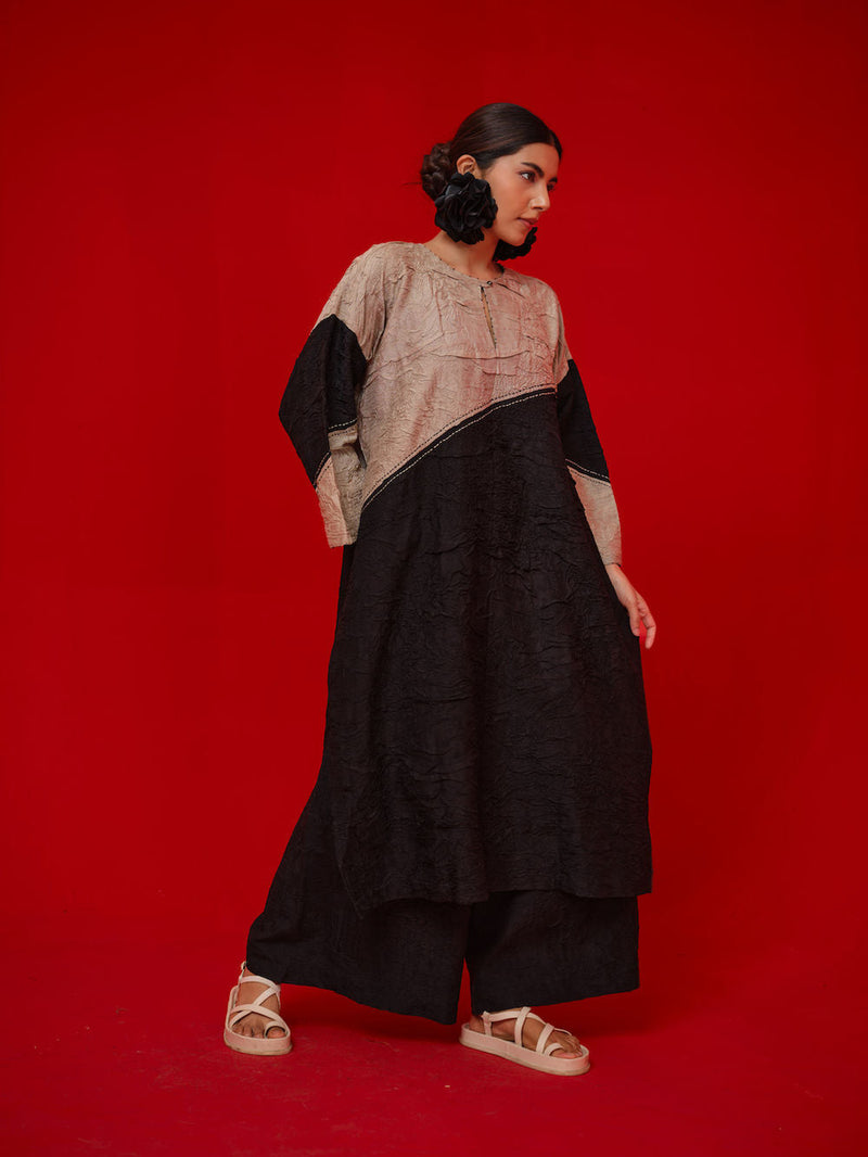 Salt Tunic-Black + Grey crushed silk tunics/kaftan by Stoique in black, grey for women in Singapore