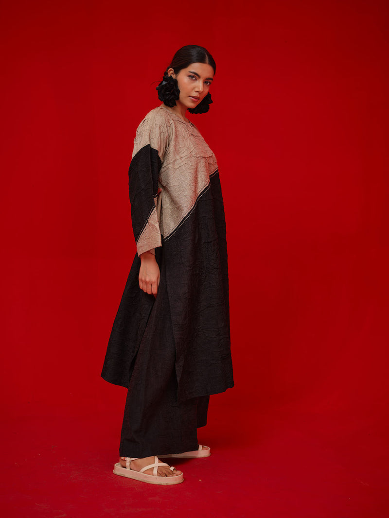 Salt Tunic-Black + Grey crushed silk tunics/kaftan by Stoique in black, grey for women in Singapore