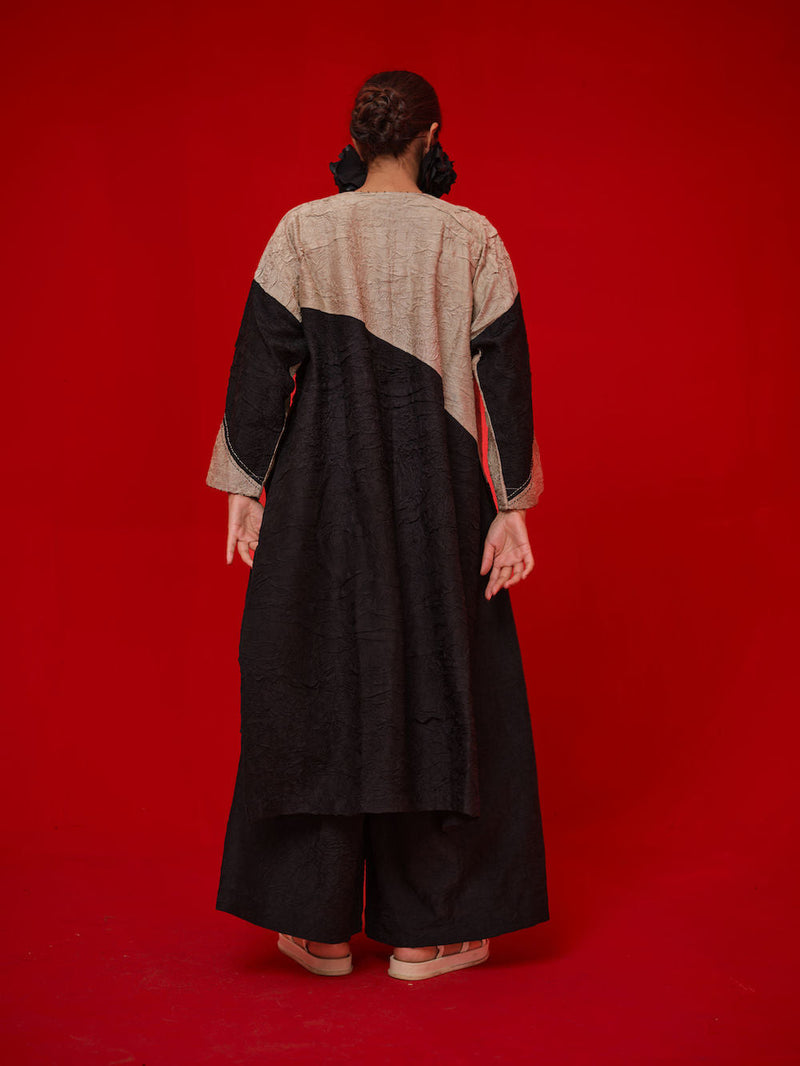 Salt Tunic-Black + Grey crushed silk tunics/kaftan by Stoique in black, grey for women in Singapore