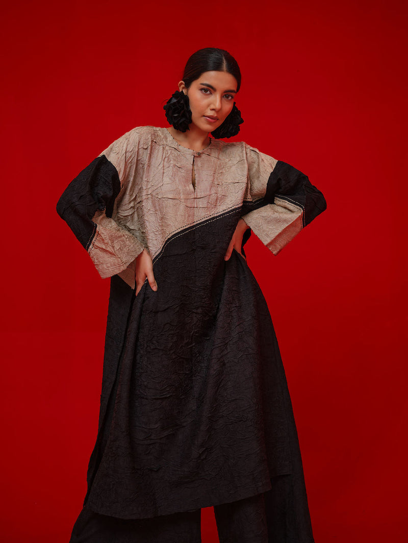 Salt Tunic-Black + Grey crushed silk tunics/kaftan by Stoique in black, grey for women in Singapore