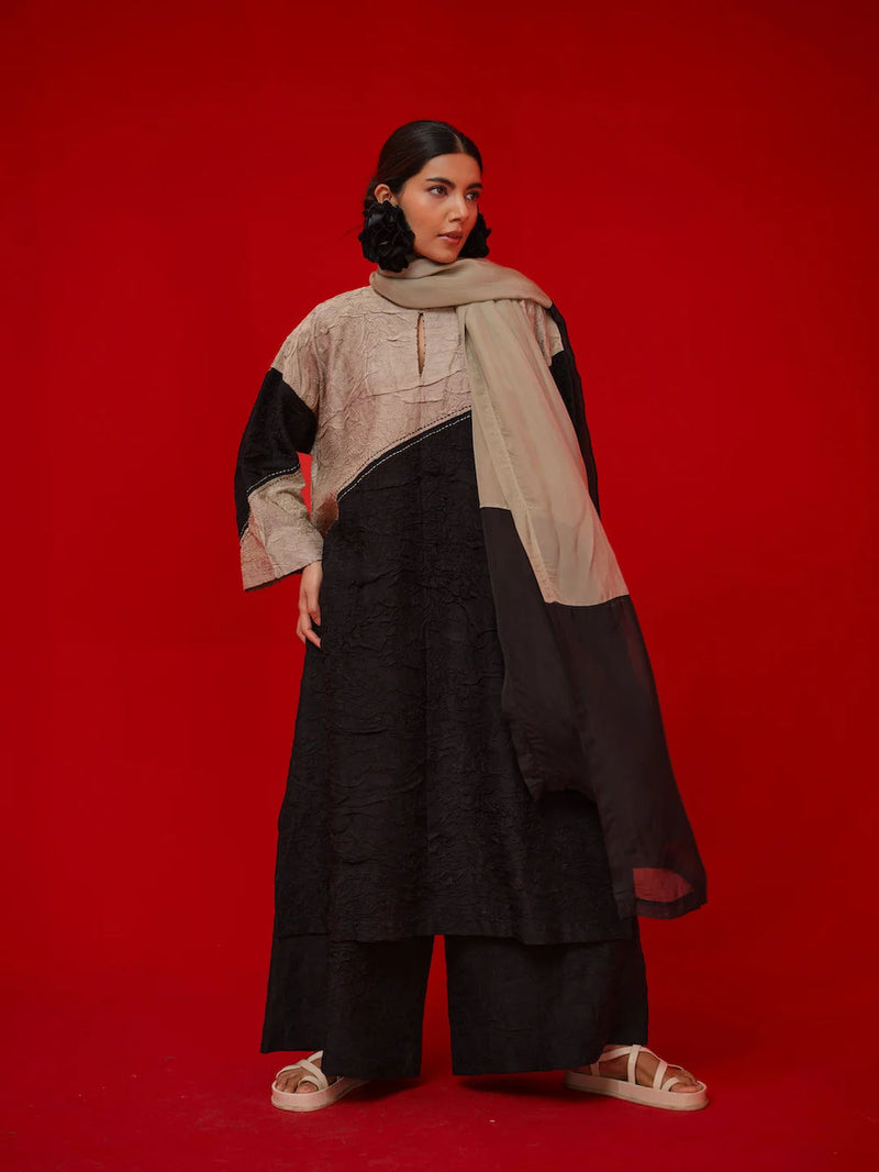 Halo Scarf-Black + Grey silk organza scarve/stole by Stoique in black, grey for women in Singapore