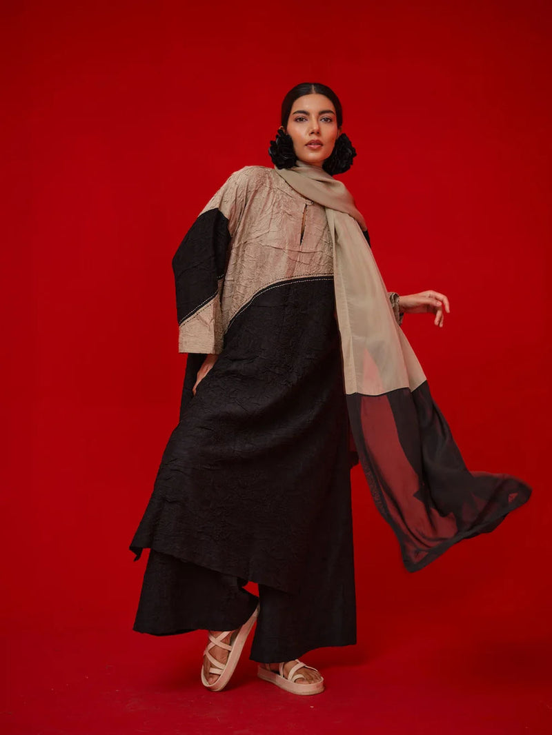 Halo Scarf-Black + Grey silk organza scarve/stole by Stoique in black, grey for women in Singapore