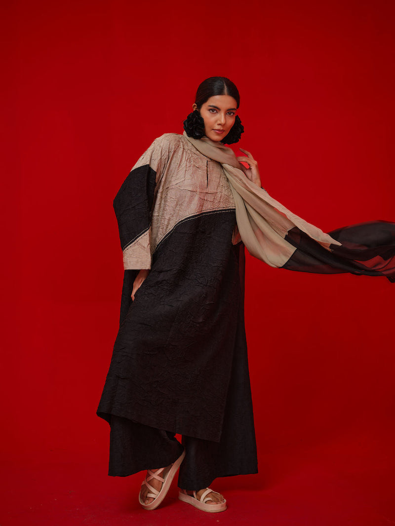 Salt Tunic-Black + Grey crushed silk tunics/kaftan by Stoique in black, grey for women in Singapore