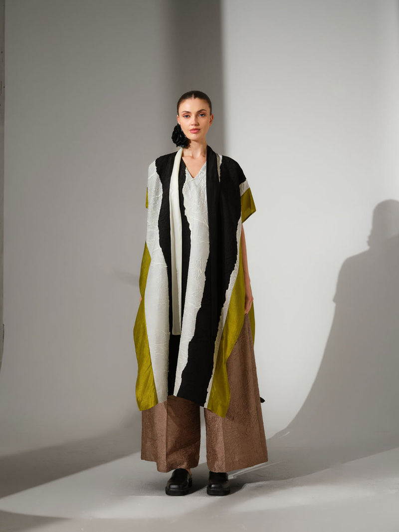 Anchor Kaftaan-Natural + Black + Lime crushed silk tunics/kaftan by Stoique in natural, black, lime for women in Singapore