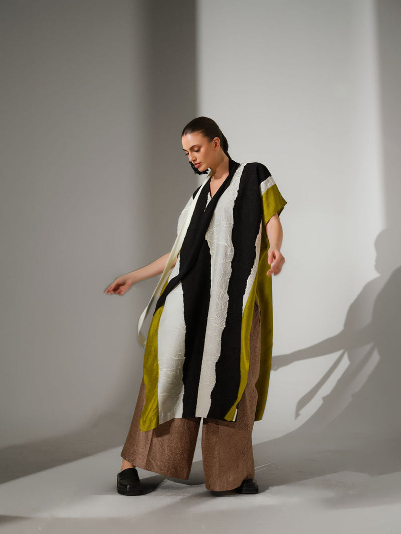 Anchor Kaftaan-Natural + Black + Lime crushed silk tunics/kaftan by Stoique in natural, black, lime for women in Singapore