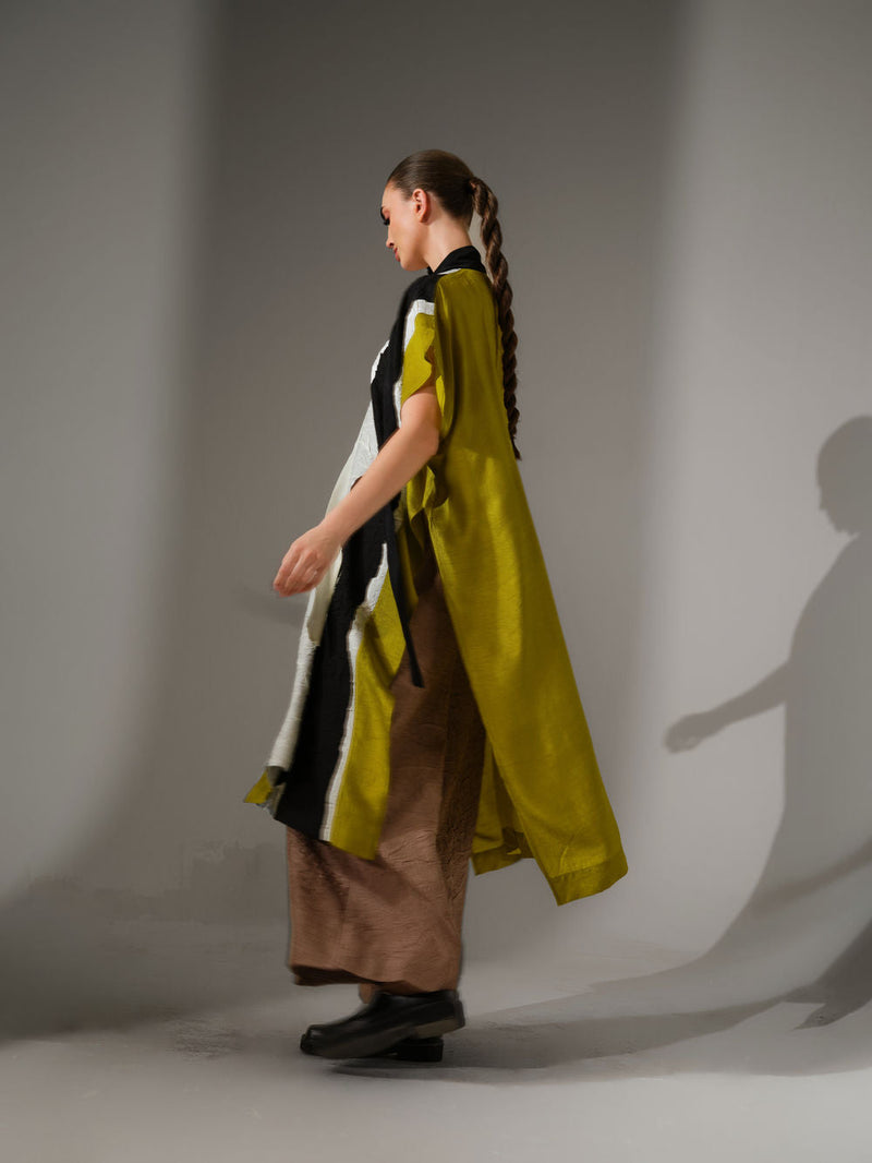 Anchor Kaftaan-Natural + Black + Lime crushed silk tunics/kaftan by Stoique in natural, black, lime for women in Singapore