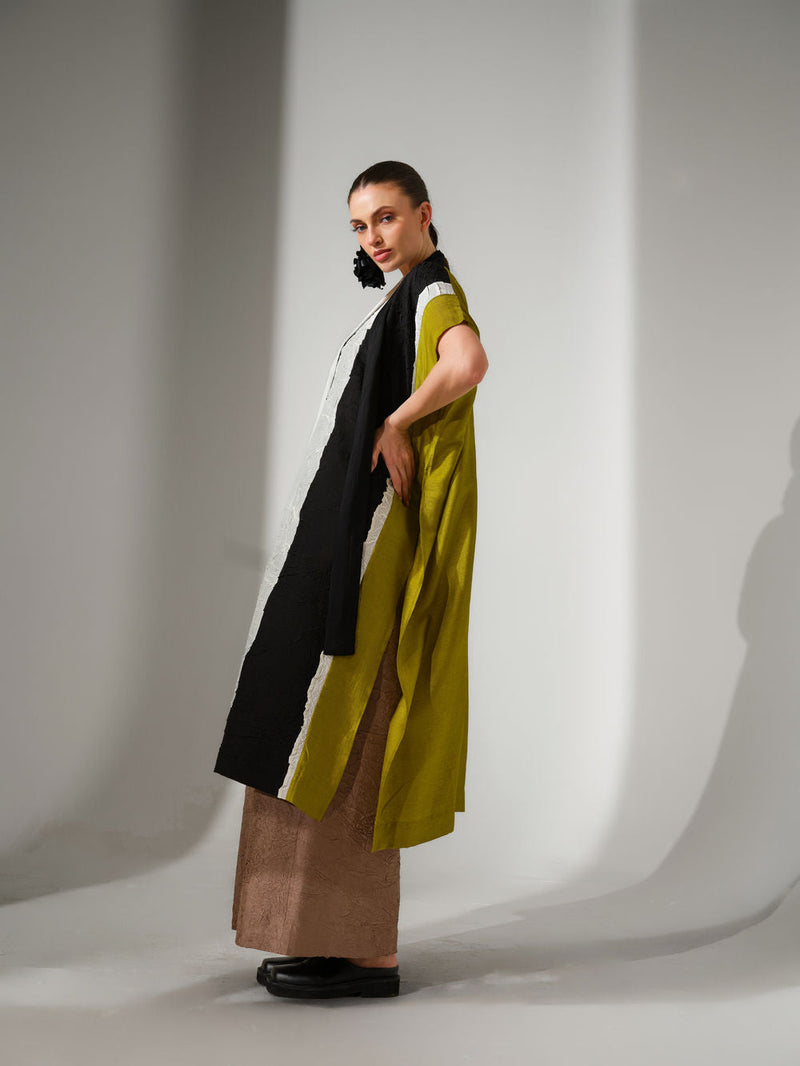 Anchor Kaftaan-Natural + Black + Lime crushed silk tunics/kaftan by Stoique in natural, black, lime for women in Singapore