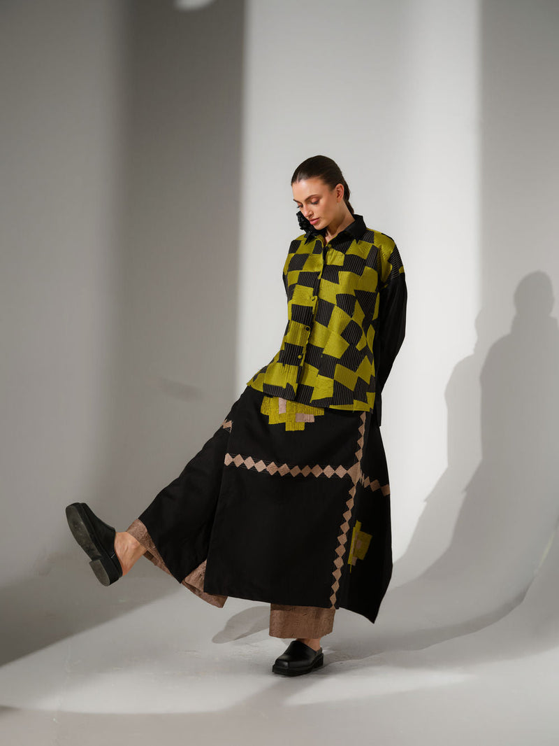 Embrace Skirt-Black + Lime mysore silk skirt by Stoique in black, lime for women in Singapore