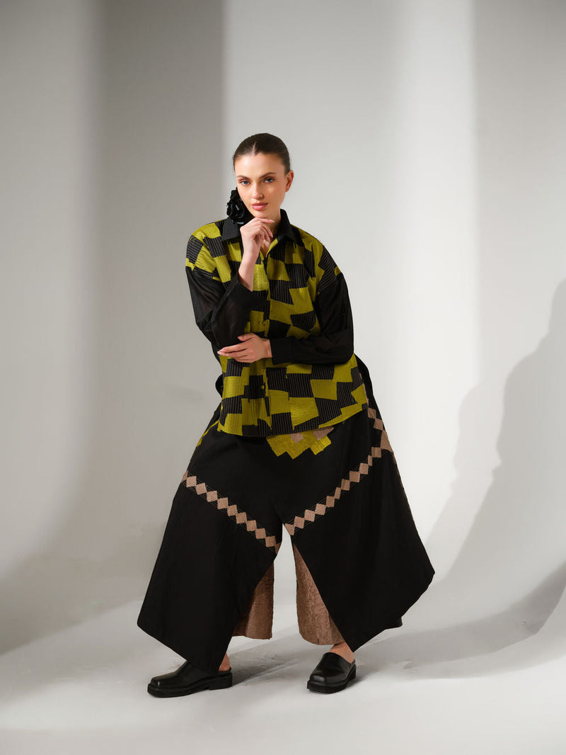 Embrace Skirt-Black + Lime mysore silk skirt by Stoique in black, lime for women in Singapore