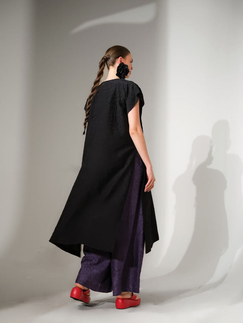 Facet Tunic-Black + Ochre crushed silk tunics and kaftans by Stoique in black, ochre for women in Singapore