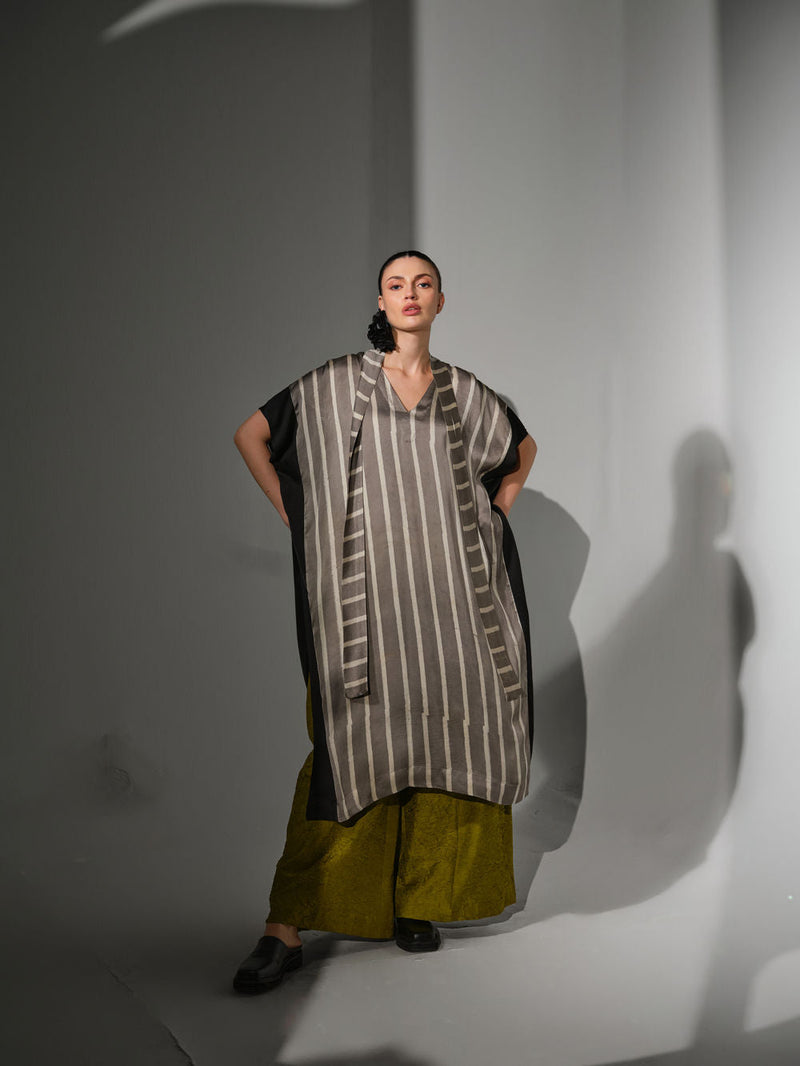 Dawn Kaftaan-Grey + Natural + Black satin tunics/kaftan by Stoique in grey, natural, black for women in Singapore
