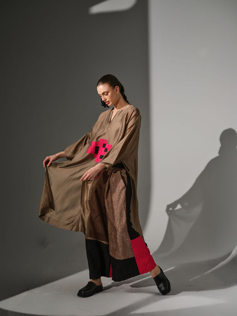 Trace Tunic-Grey + Pink + Black silk chanderi tunics/kaftan by Stoique in grey, pink, black for women in Singapore
