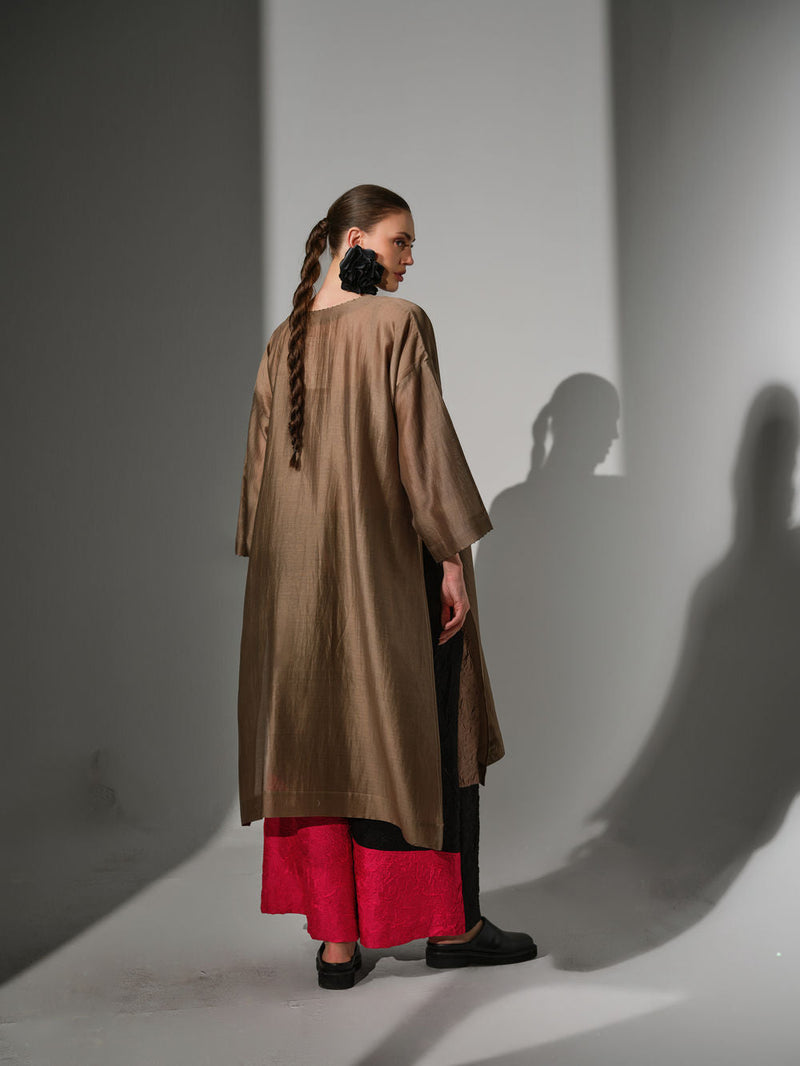 Trace Tunic-Grey + Pink + Black silk chanderi tunics/kaftan by Stoique in grey, pink, black for women in Singapore