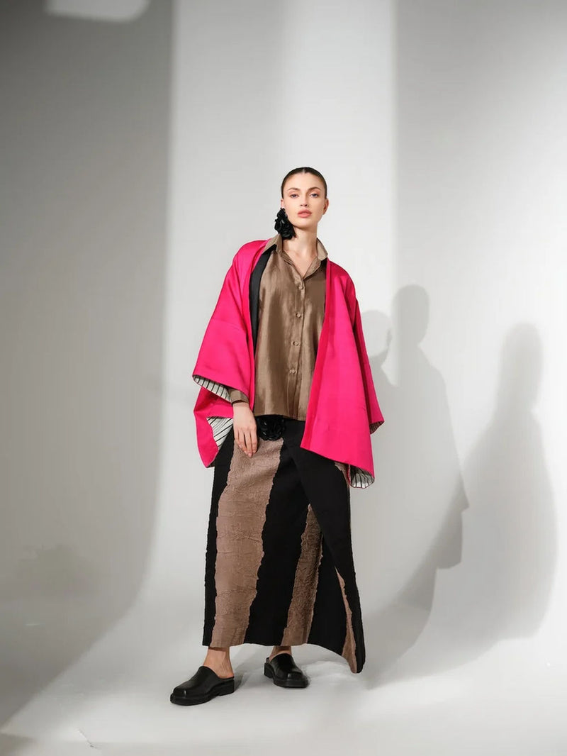 Union skirt-Black + Grey crushed silk skirt by Stoique in black, grey for women in Singapore