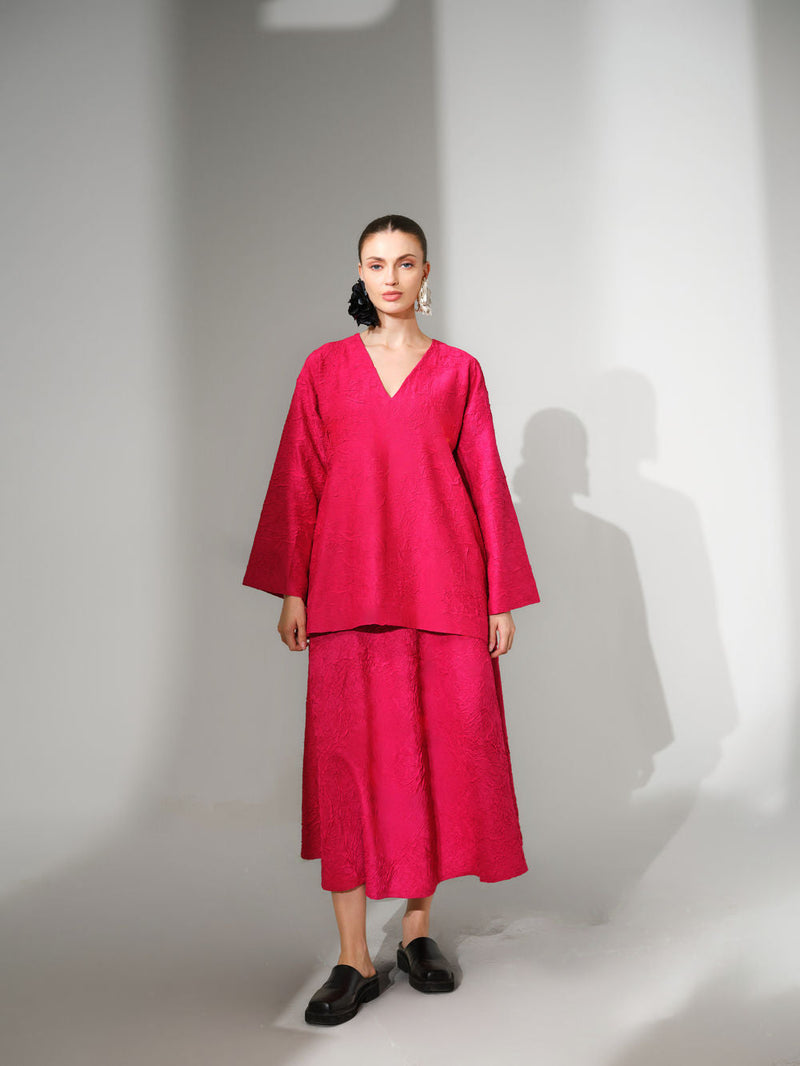 Scarlet Skirt-Pink crushed silk skirt by Stoique in pink for women in Singapore