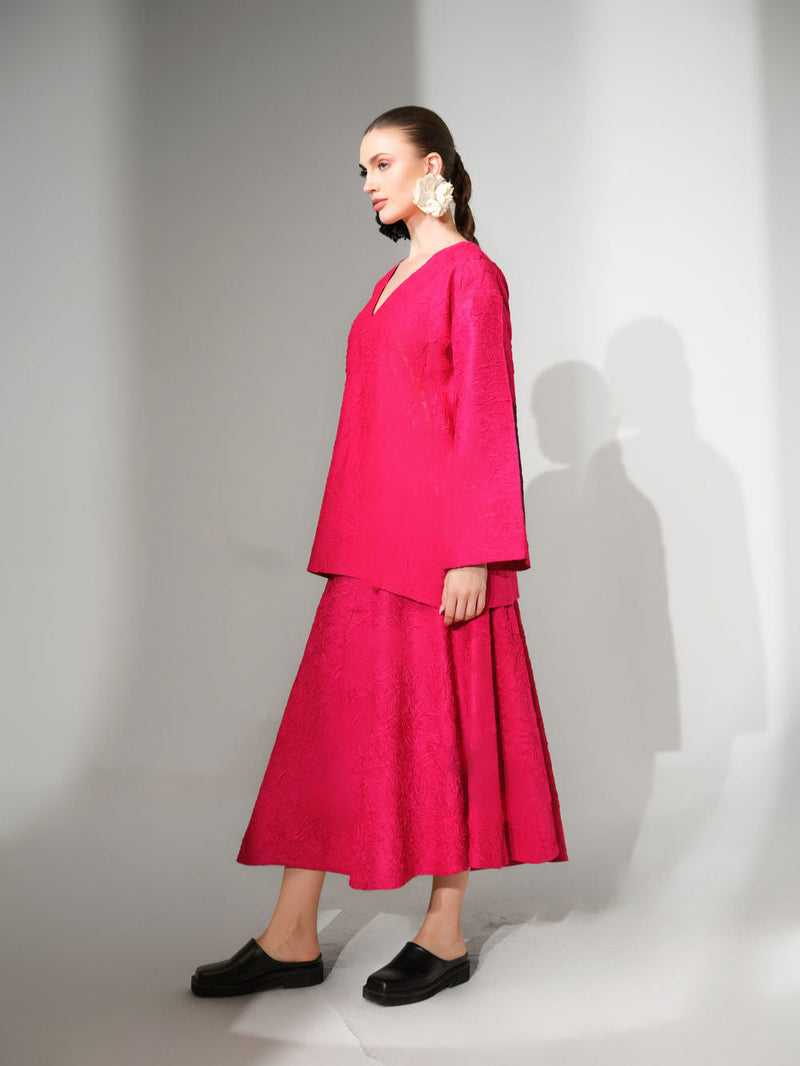 Scarlet Top-Pink crushed silk top/shirt by Stoique in pink for women in Singapore