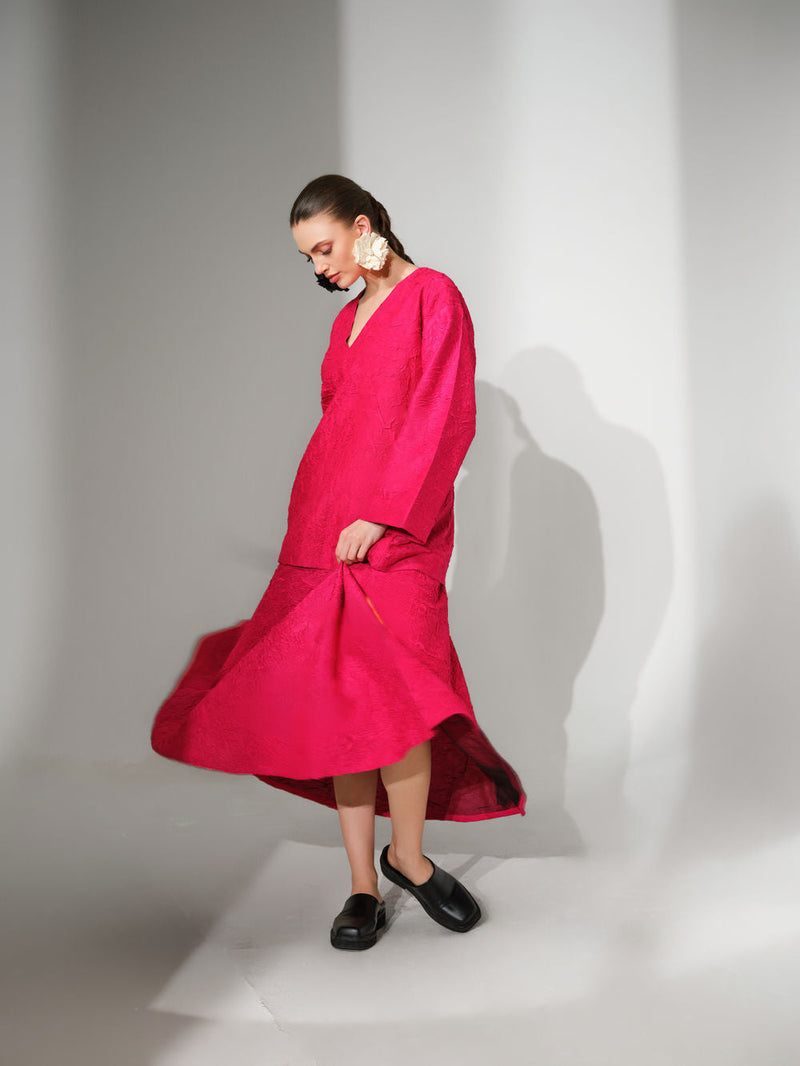 Scarlet Skirt-Pink crushed silk skirt by Stoique in pink for women in Singapore