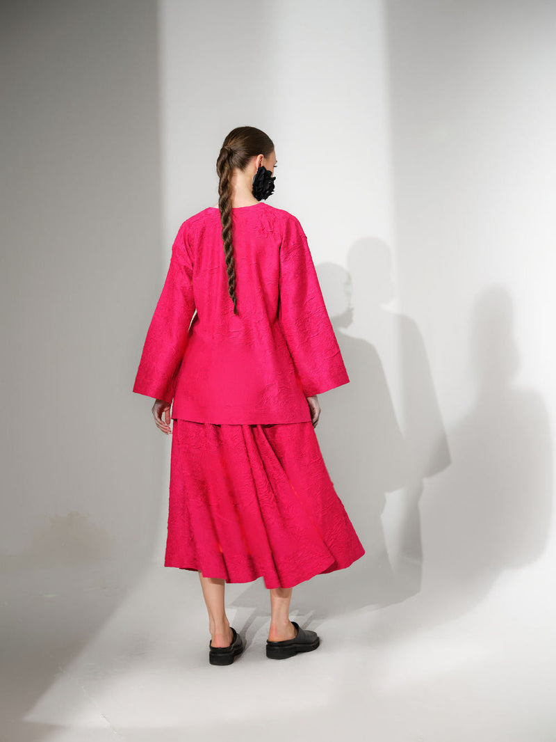Scarlet Top-Pink crushed silk top/shirt by Stoique in pink for women in Singapore