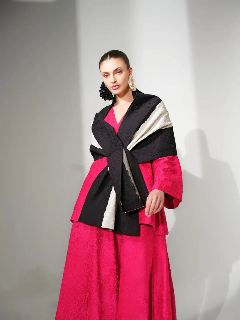 Una Scarf-Natural + Black crushed cotton scarve/stole by Stoique in natural, black for women in Singapore