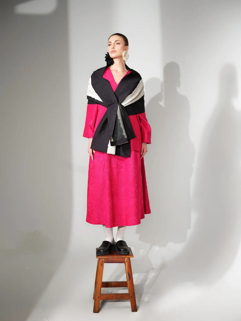 Una Scarf-Natural + Black crushed cotton scarve/stole by Stoique in natural, black for women in Singapore