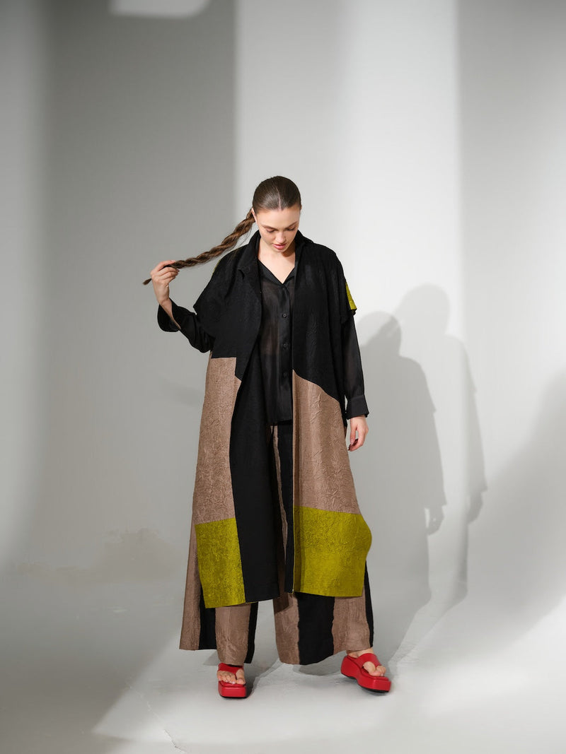 Luna shirt-Black silk chanderi top/shirt by Stoique in black for women in Singapore