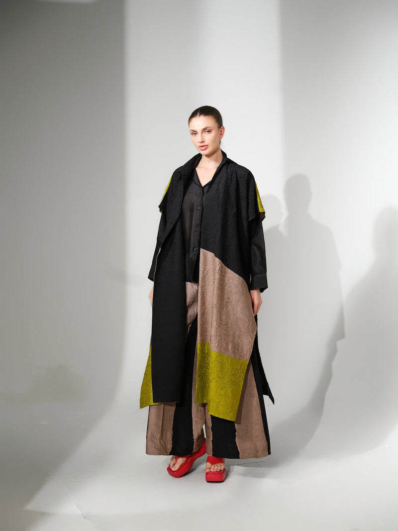 Luna shirt-Black silk chanderi top/shirt by Stoique in black for women in Singapore
