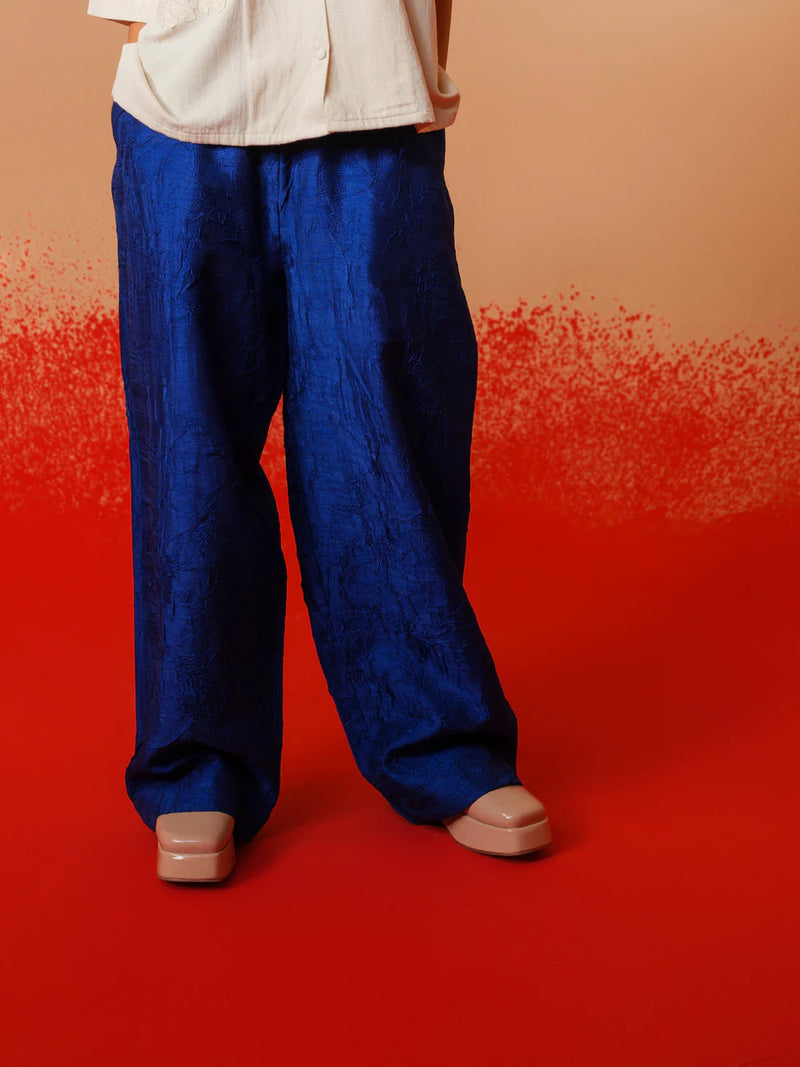 Petal Pants-Electric Blue mysore silk pants/trousers by Stoique in electric blue for women in Singapore