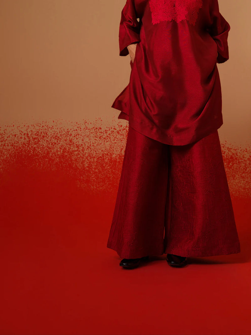 Beam Tunic-Red mysore silk kaftans and tunics by Stoique in red for women in Singapore