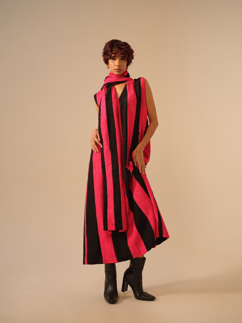 Twin Scarf-Pink + Black crushed silk scarf by Stoique in pink, black for women in Singapore
