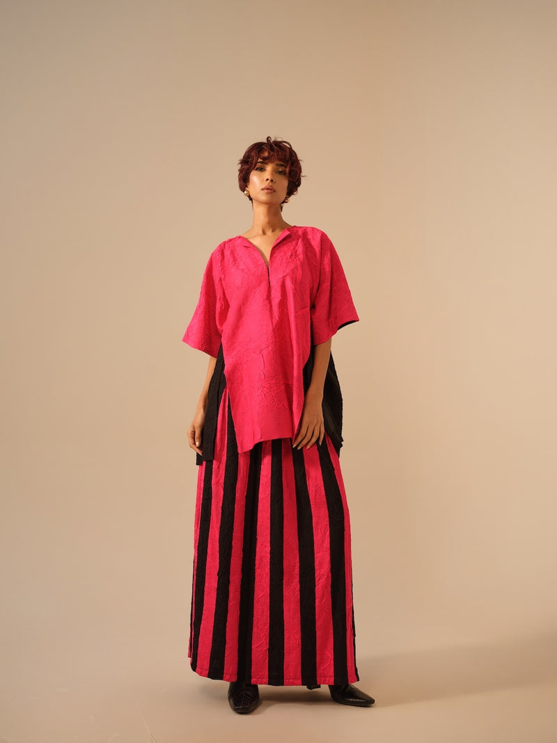 Earthy Top-Pink + Black crushed silk tops and shirts by Stoique in pink, black for women in Singapore