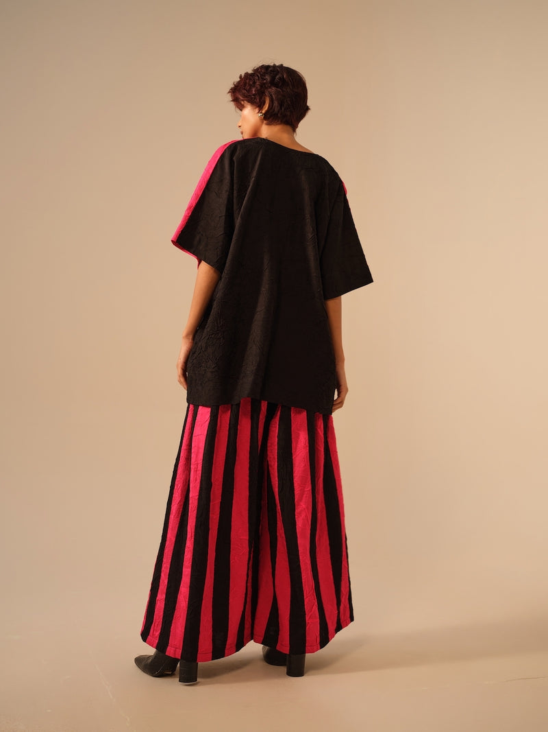 Twin Pants-Pink + Black crushed silk pants/trousers by Stoique in pink, black for women in Singapore