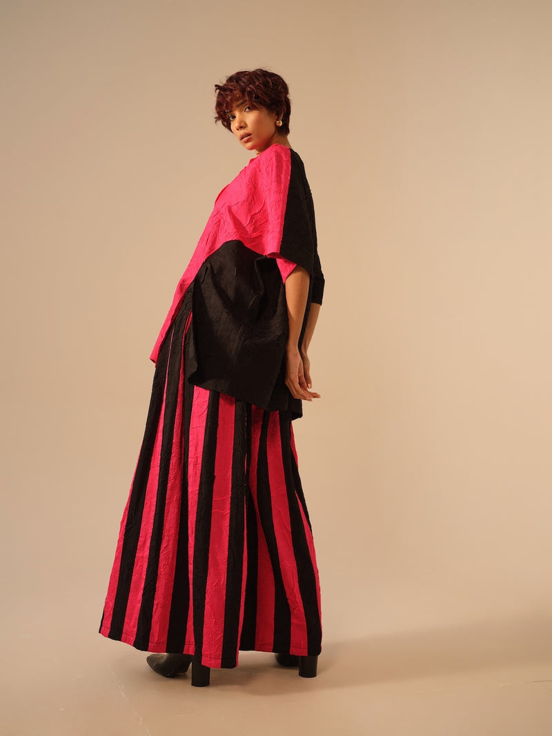 Twin Pants-Pink + Black crushed silk pants/trousers by Stoique in pink, black for women in Singapore