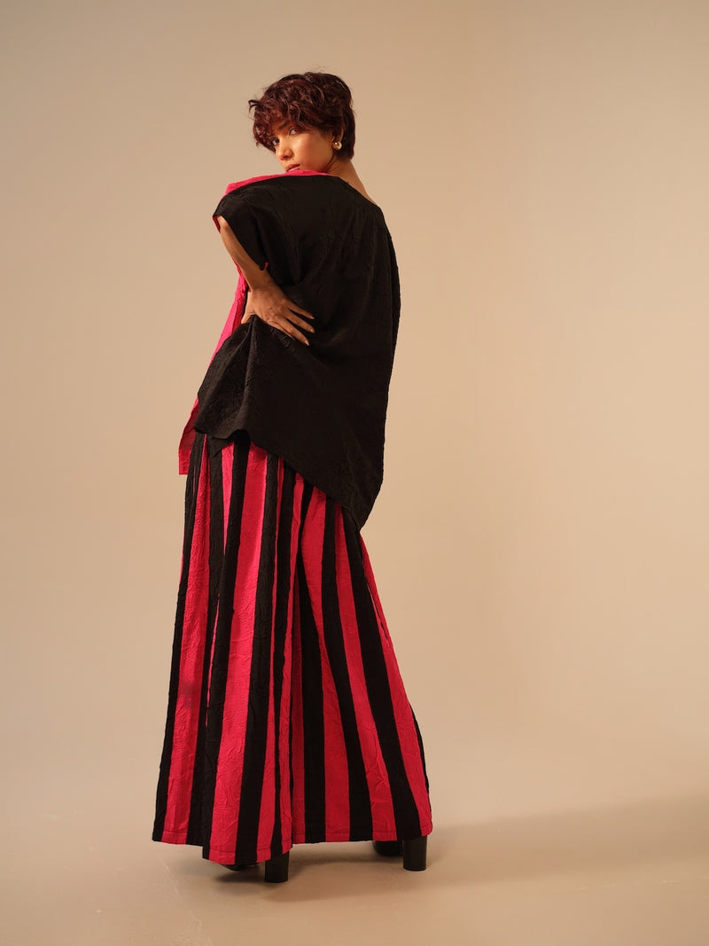 Twin Pants-Pink + Black crushed silk pants/trousers by Stoique in pink, black for women in Singapore